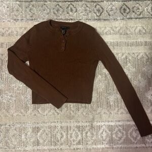 Forever 21 Chocolate Ribbed Long Sleeve Top